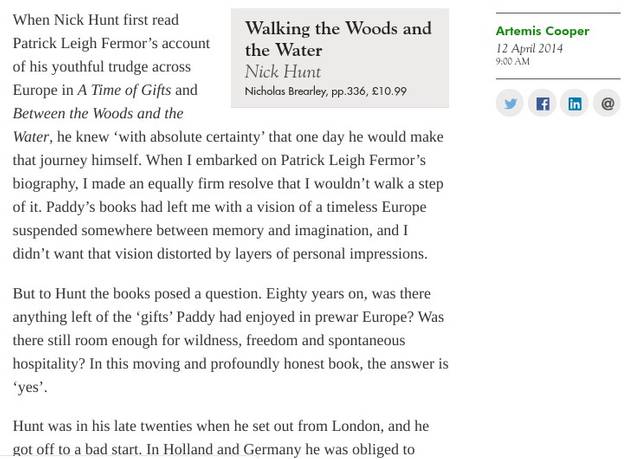 Go East: a review of Walking the Woods and the Water in the Spectator