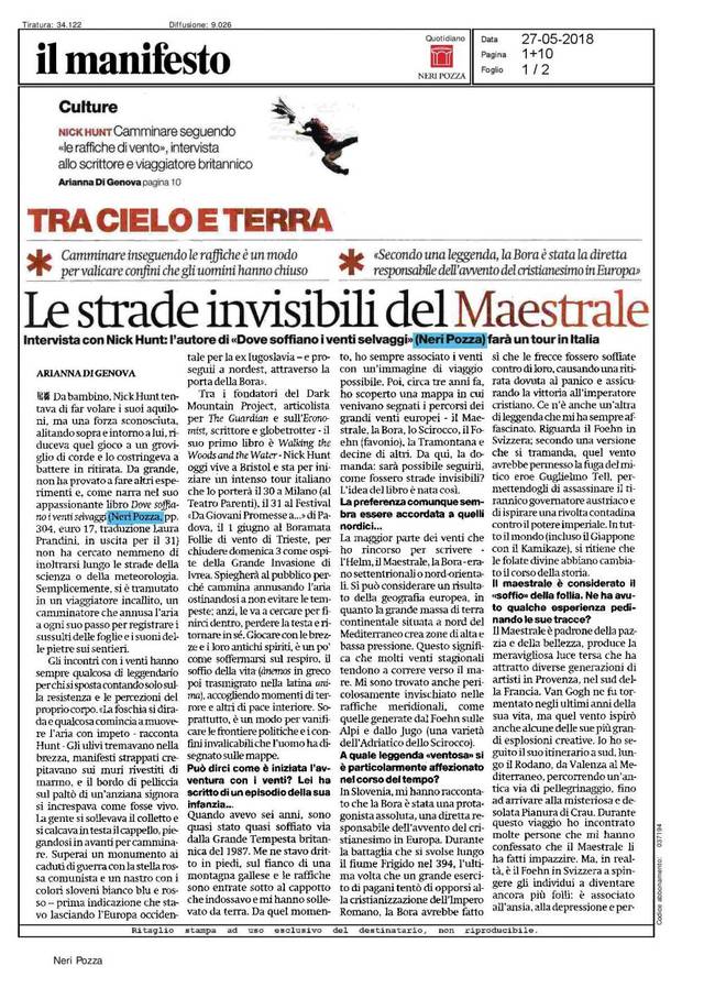 Italian edition of Wild Winds reviewed in Il Manifesto